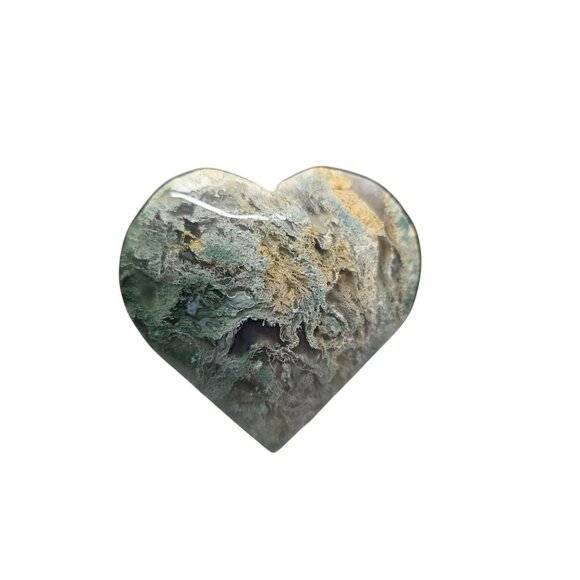 Green Moss Agate Stone Carved Heart Crystal - Picture 3 of 8